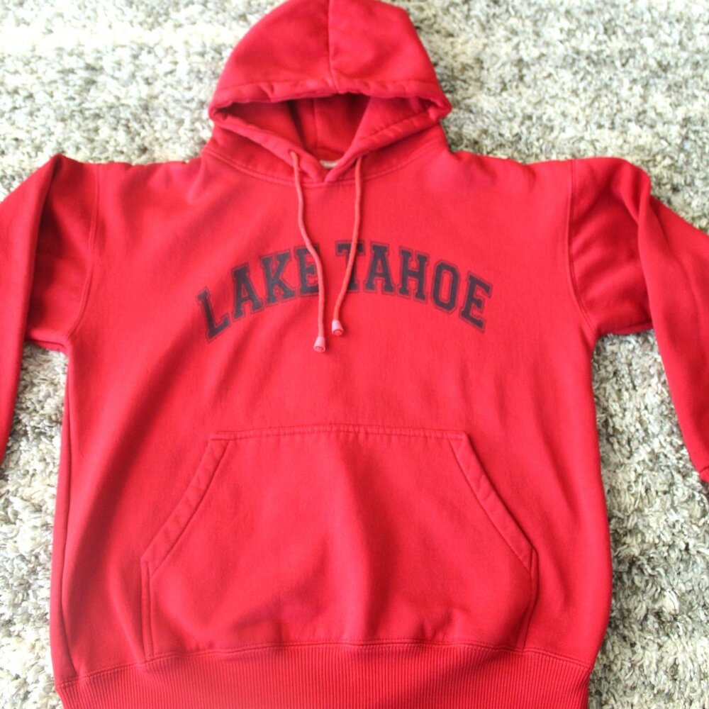 Red Lake Tahoe Hoodie Sweatshirt Fits Men's Medium Women's Large No Size Tag EUC